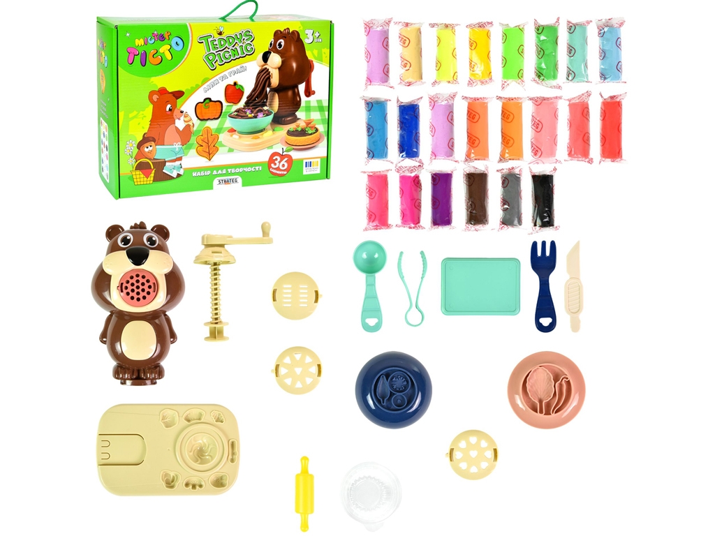 Набір для творчості тісто для ліплення Mister Tisto Teddy’s Picnic, з фігуркою та формами, Strateg