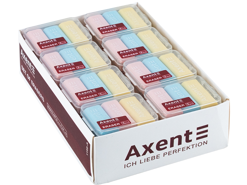 Набор ластиков Pastelini в пластиковом боксе 3 шт. Axent 1198-A