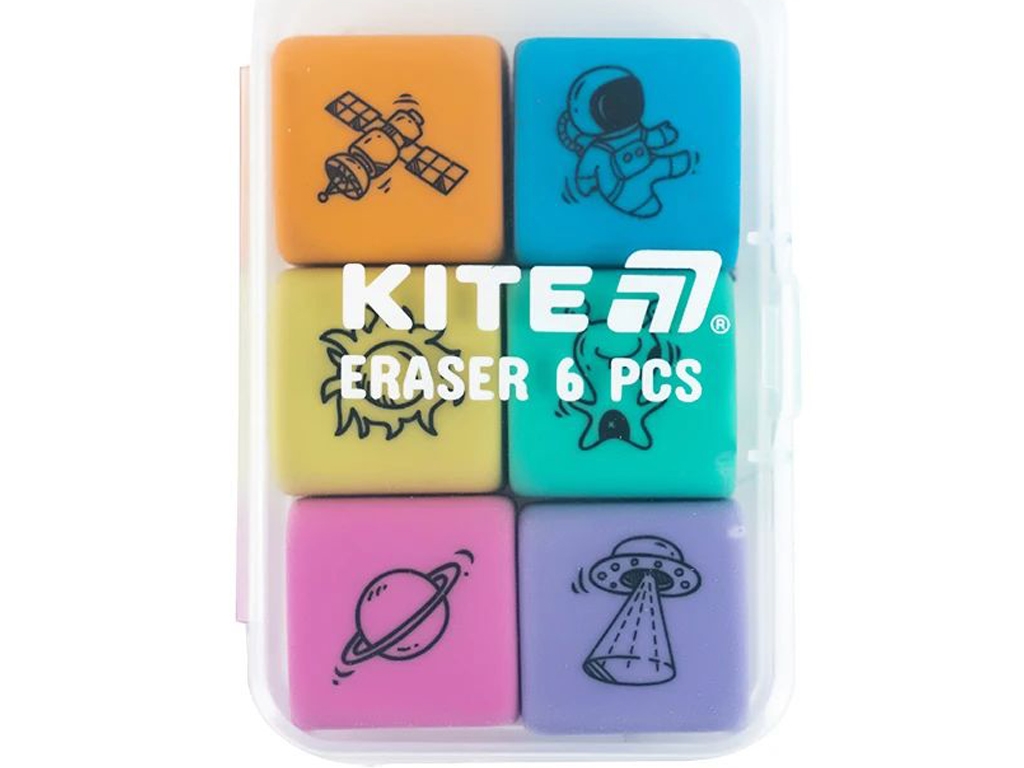 Набір гумок у пластиковому боксі Space 6 шт, Kite