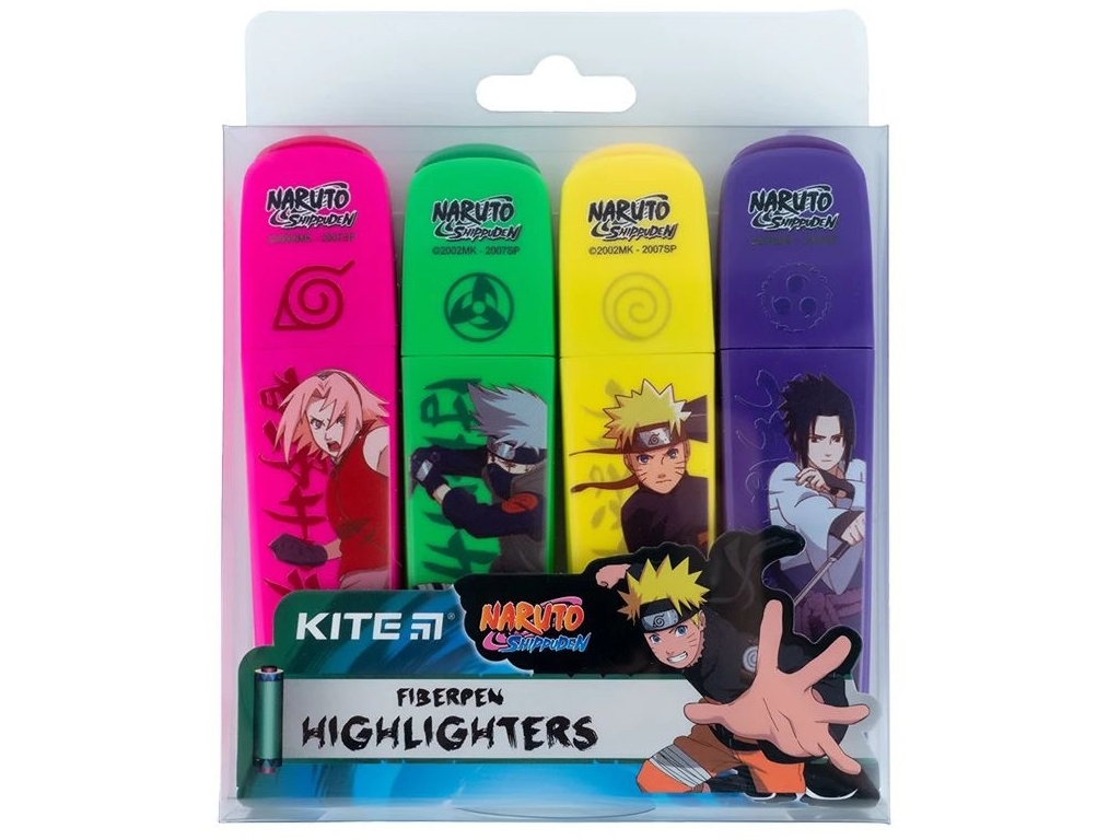 Набір маркерів текстових Highlighter Naruto 4 шт, Kite