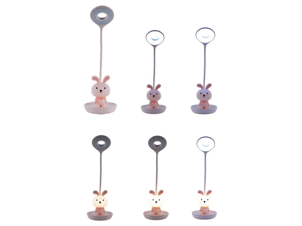 Настольная лампа розовая LED с аккумулятором Bunny, Kite