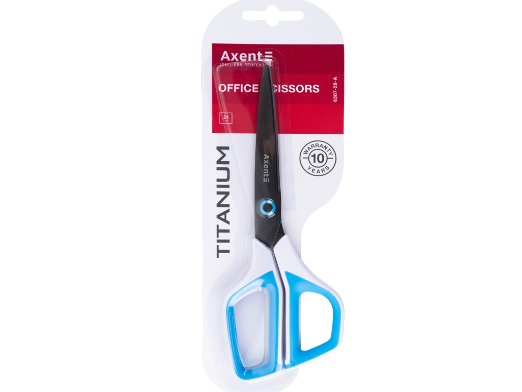 Ножиці канцелярські Titanium, 21 см, біло-блакитні, титанове покриття, Axent