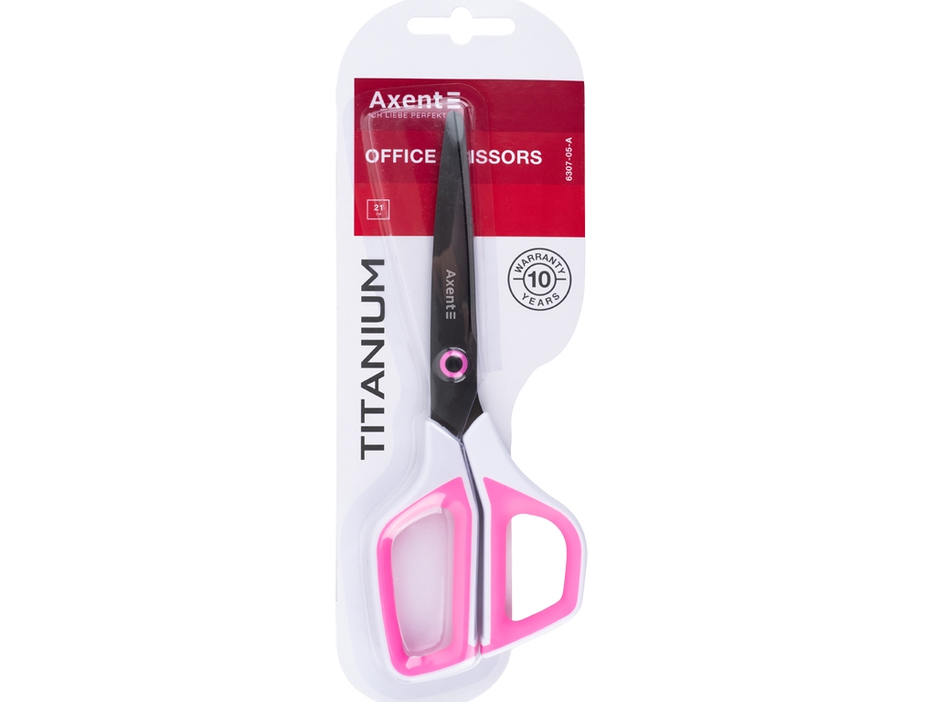 Ножницы канцелярские Titanium, 21 см, бело-розовые, титановое покрытие, Axent