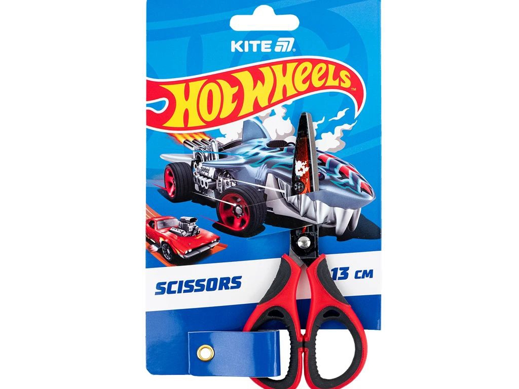 Ножиці дитячі з гумовими вставками Hot Wheels, 13 см, із заокругленими кінчиками, Kite