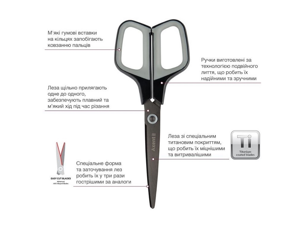Ножницы канцелярские Titanium Lite, 19 см, графитно-серые, титановое покрытие, Axent