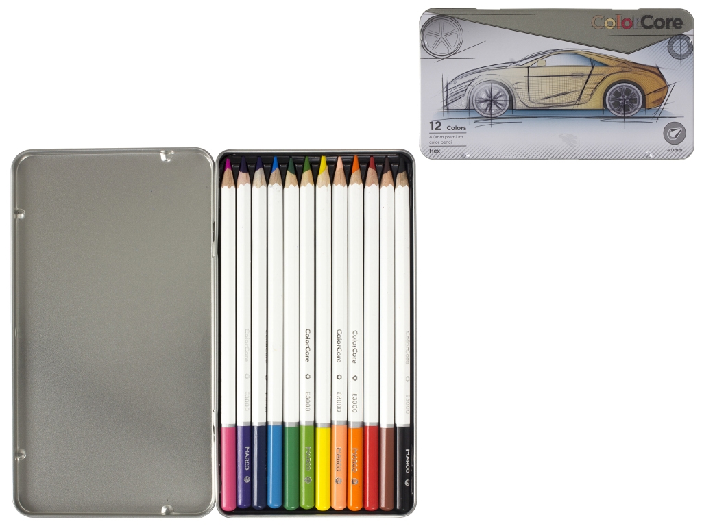 Олівці 12 кольорів шестигранні ColorCore. Marco 3000-12TN-A