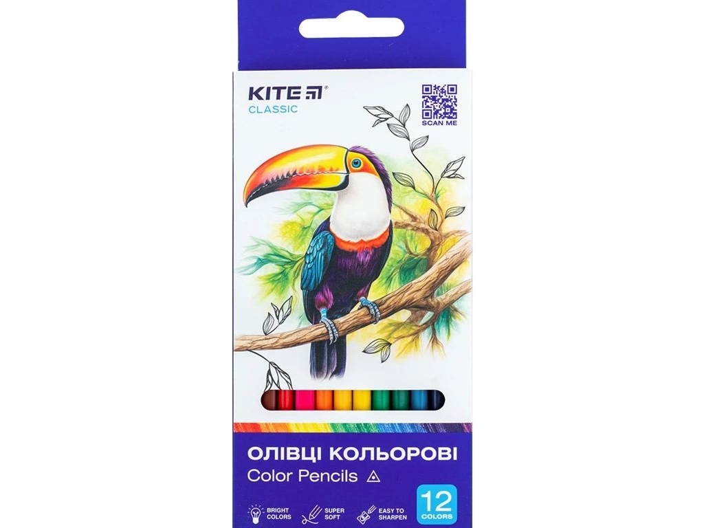 Олівці кольорові тригранні Classic 12 шт, Kite