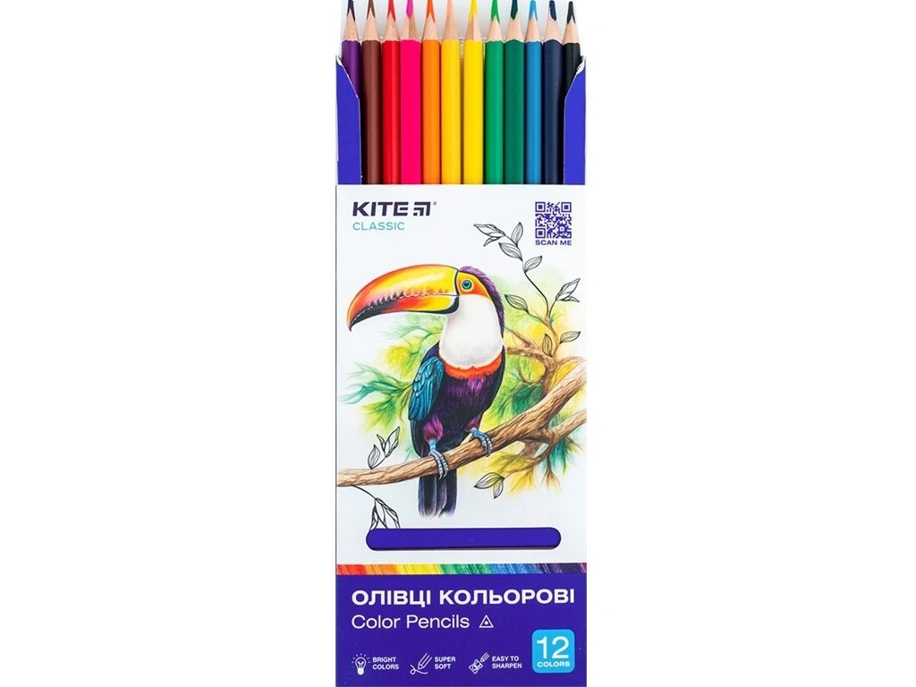 Олівці кольорові тригранні Classic 12 шт, Kite