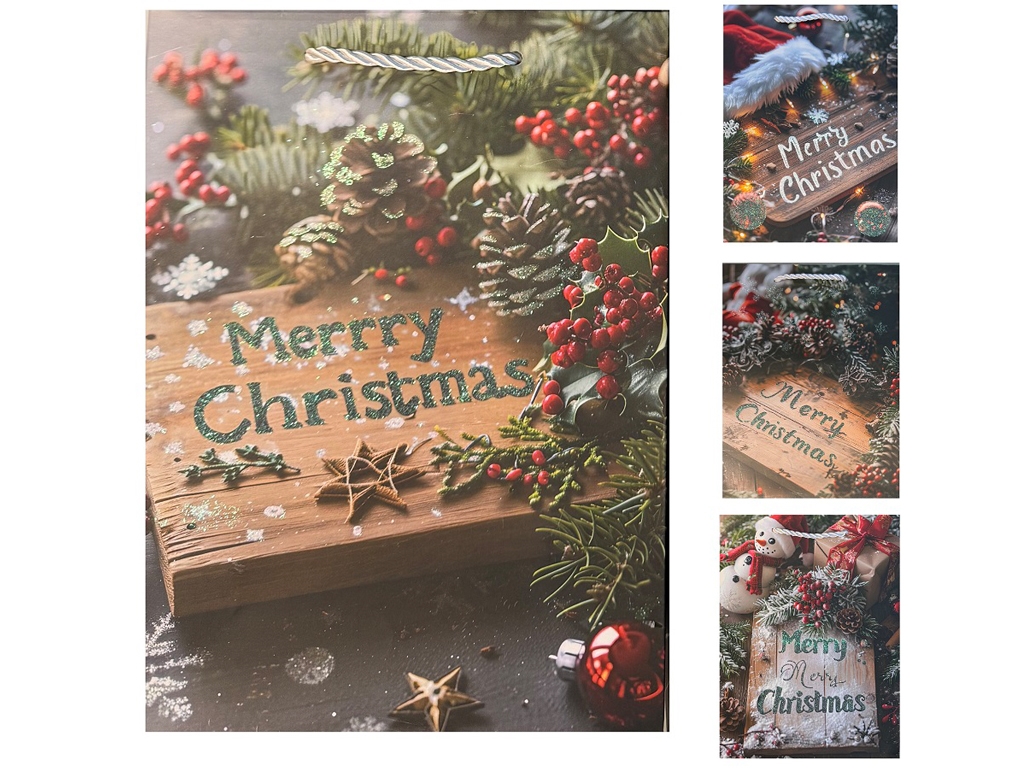 Пакет новогодний бумажный L Merry Christmas 31х42х11см, R32963-L
