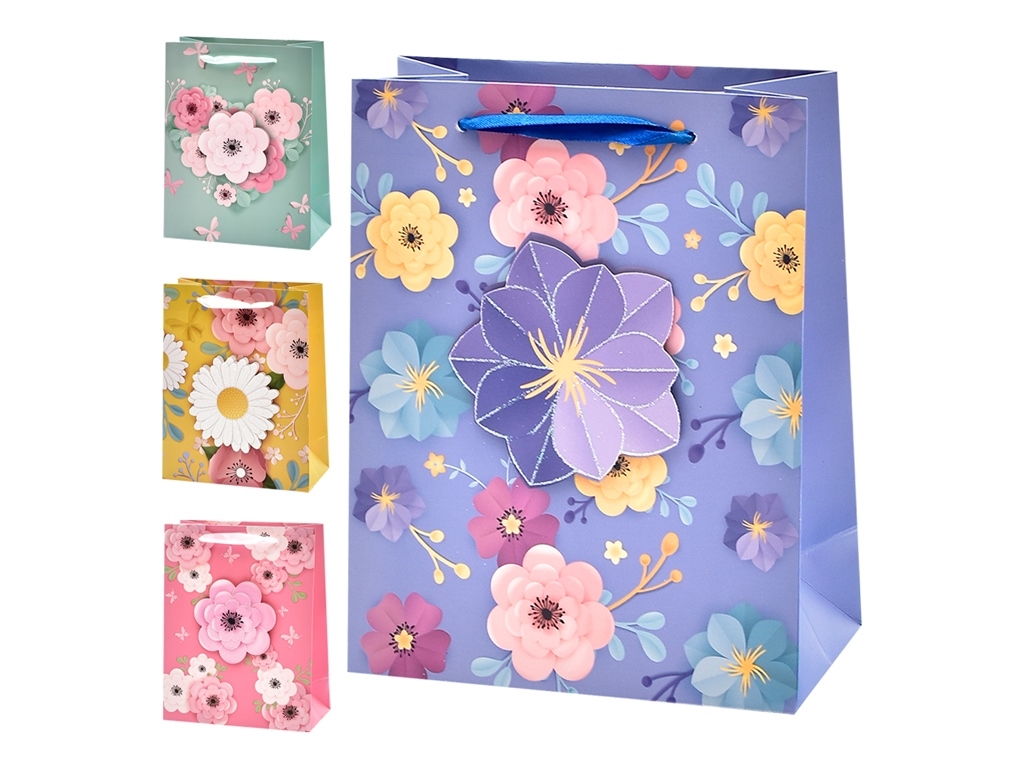 Пакет подарунковий паперовий S Flowers 3D 18х23х9 см, R91205-S