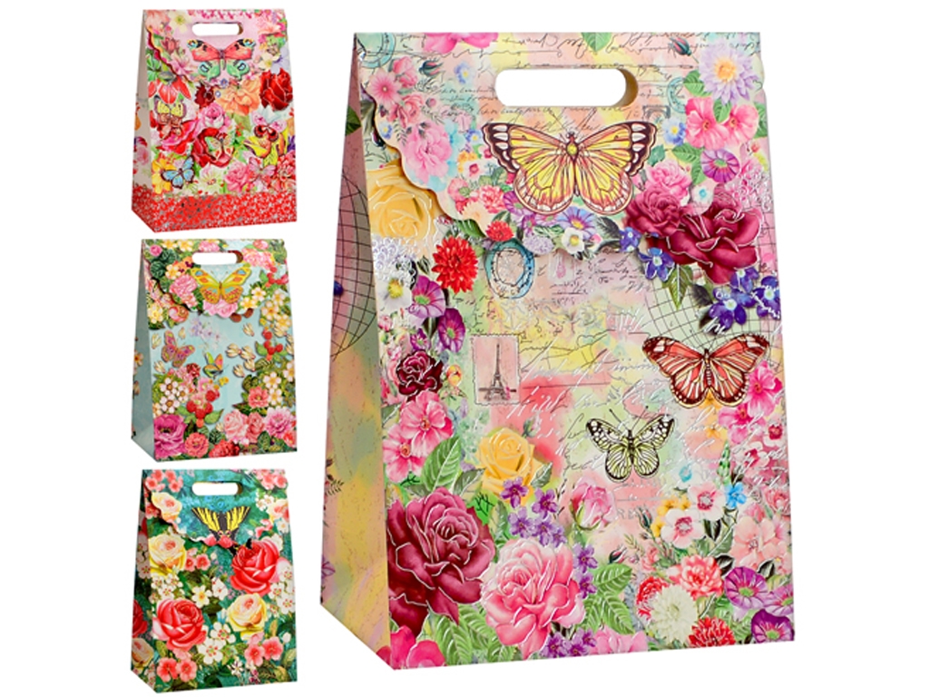 Пакет-сумка подарочная бумажная XS Shining flowers 12,5х16,5х6 см, YM01038-XS