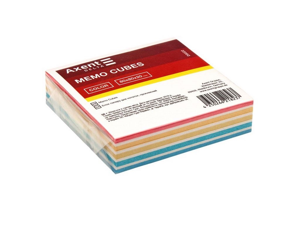 Папір для нотаток Axent Delta Color, 80×80×20 мм, проклеєний