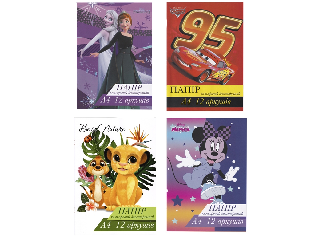 Бумага цветная А4 двухсторонняя 12 листов Disney, Тетрада ТЕ13036