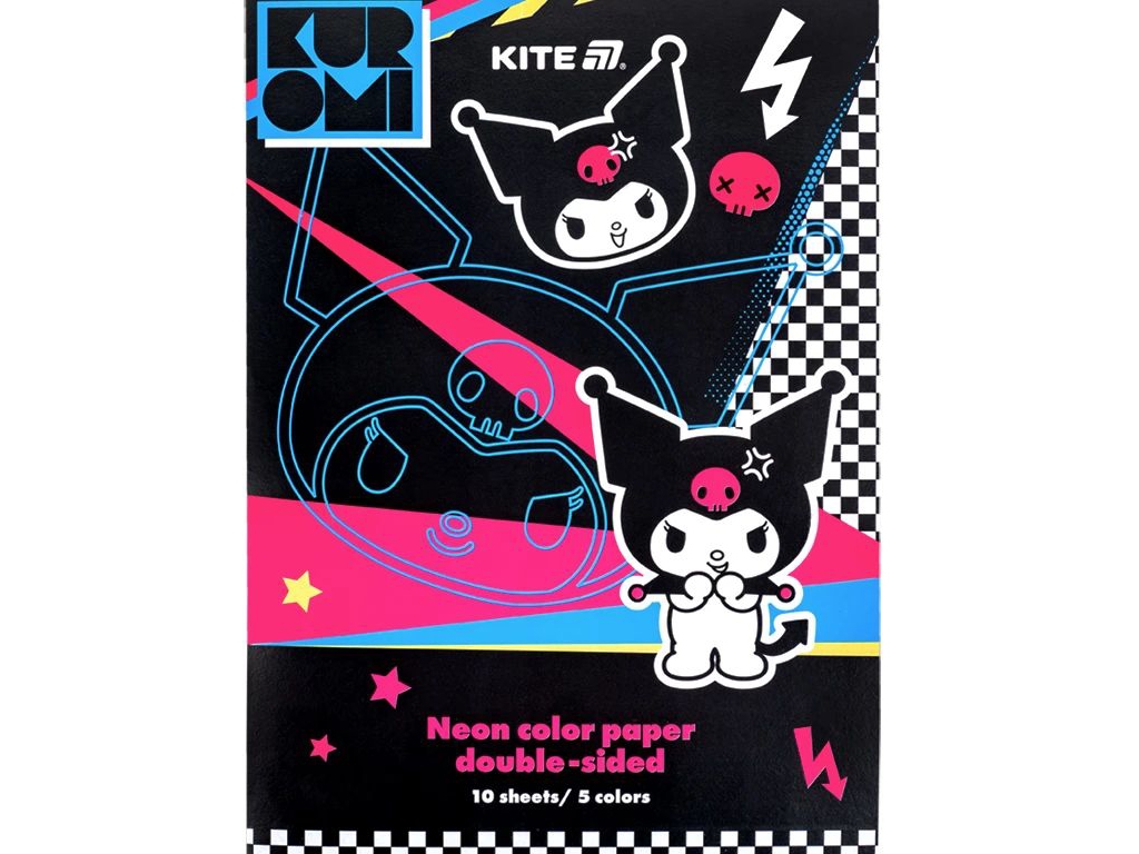 Папір кольоровий неоновий двосторонній Kite Kuromi, A4, 10 аркушів, 80 г/м², Kite
