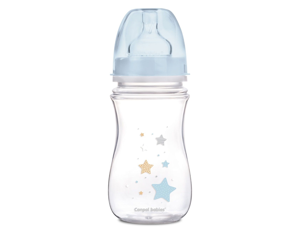 Бутылка с широким отверстием антиколиковая Easystart - Newborn baby 240 мл синие звезды. Canpol Babi