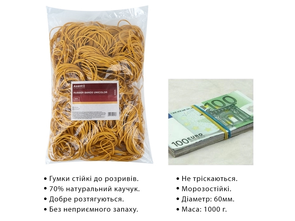 Резинки для грошей Unicolor 1 кг. Axent Delta D4633