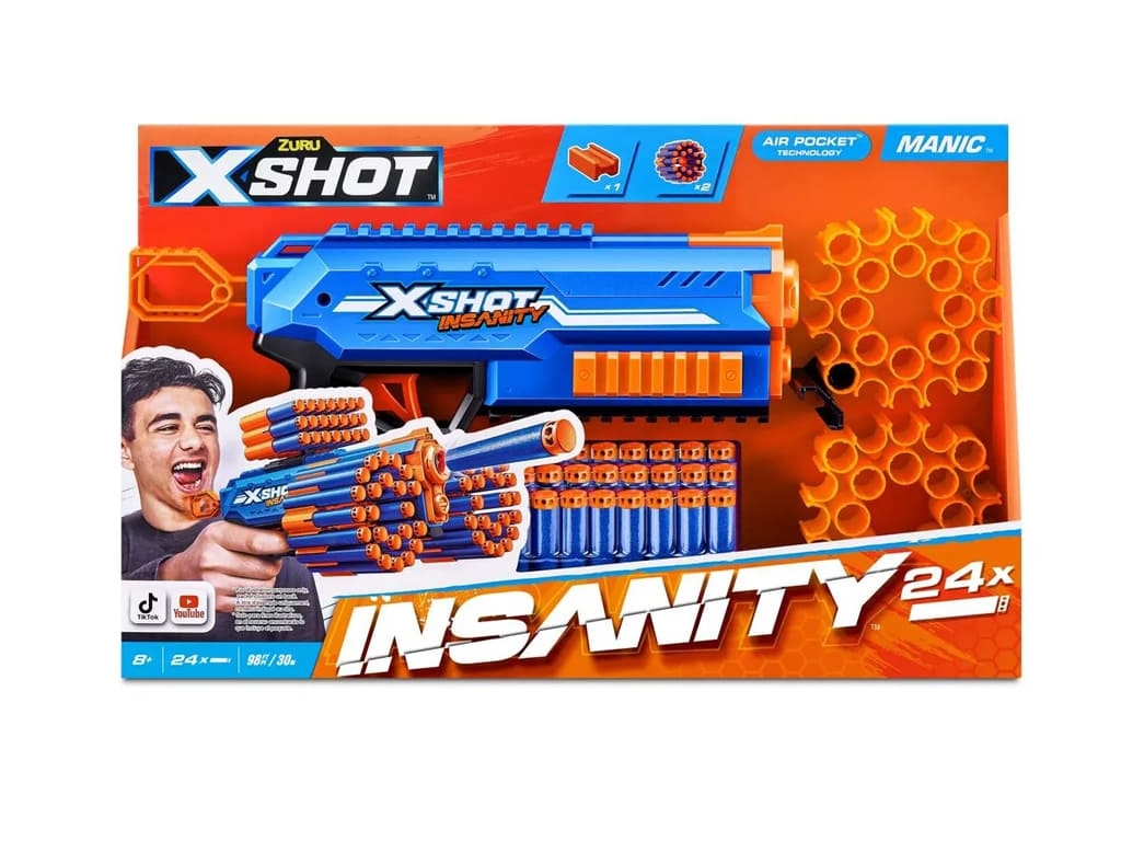 Быстрострельный игрушечный бластер X-SHOT Insanity-Manic 24 патронов. Zuru 36603R