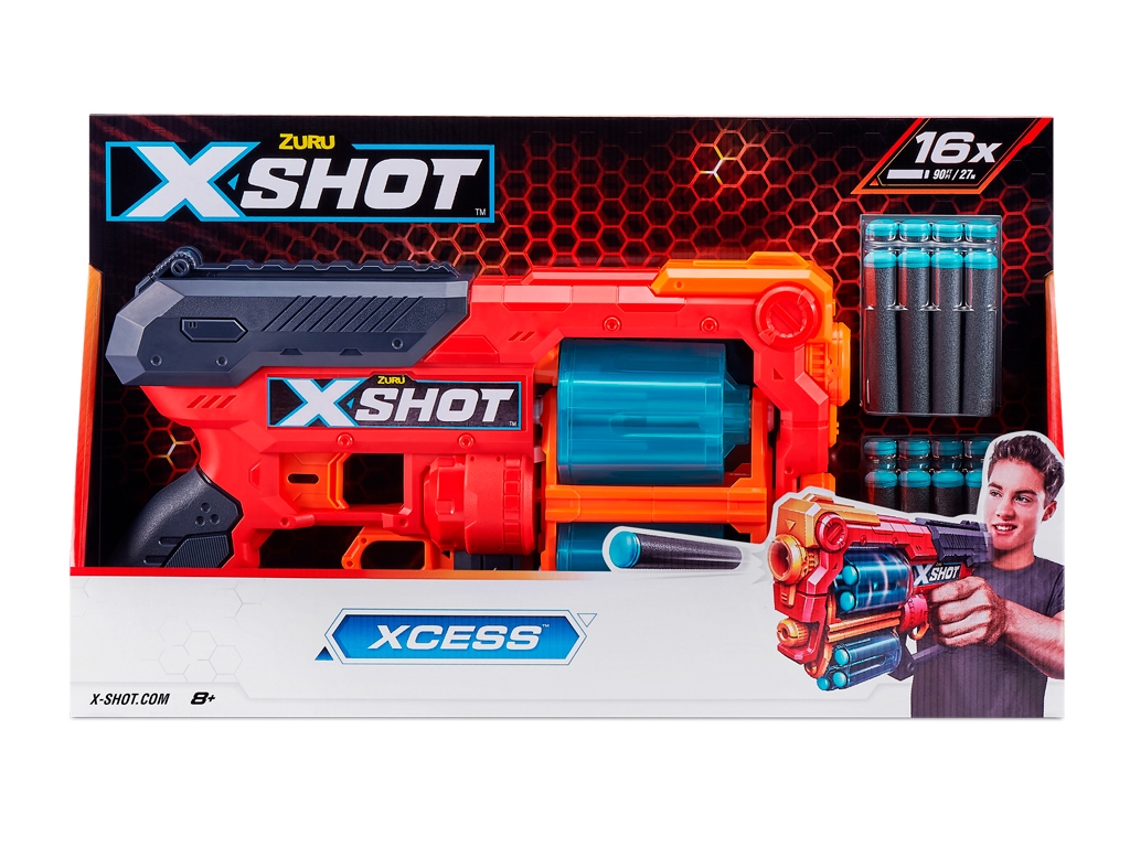 Быстрострельный игрушечный бластер X-Shot Red EXCEL Xcess TK-12. 16 патронов. Zuru 36436R