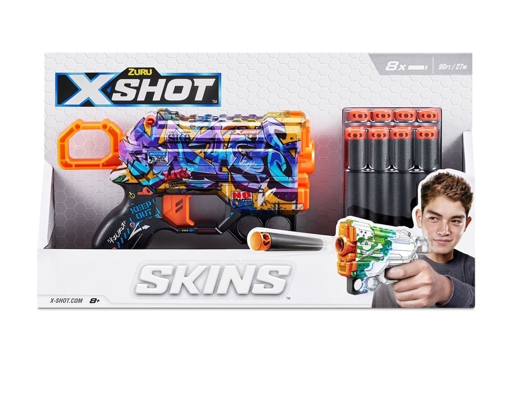 Быстрострельный игрушечный бластер X-SHOT Skins Menace Spray Tag 8 патронов. Zuru 36515D
