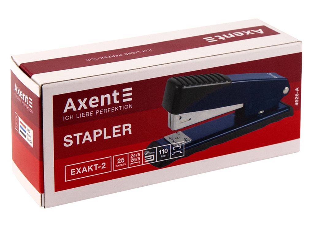 Степлер металевий червоний Exakt-2. №24/6. 25 аркушів. Axent 4926-06-A