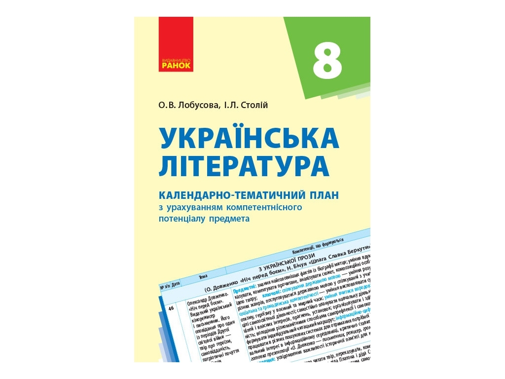 Украинская литература. 8 кл. Календарно-тематический план. Ранок Д812015У